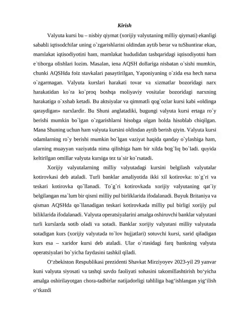 Valyuta kursi va uning rejimlari 2