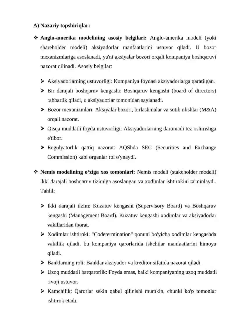 Korporativ boshqaruvning zamonaviy uslublari va modellari 2
