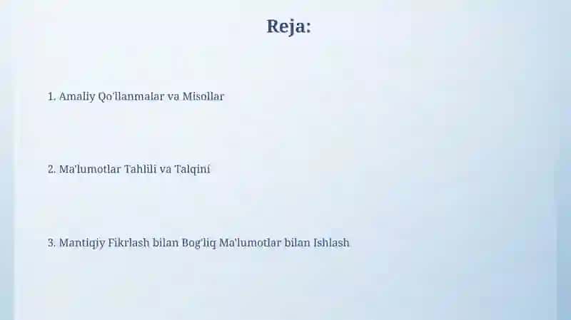 Mantiqiy fikrlashga oid ma'lumotlar bilan ishlash 2
