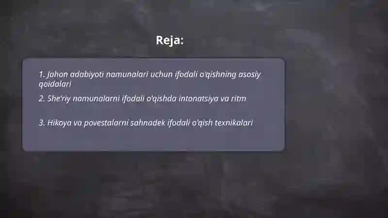 Jahon adabiyoti namunalari uchun ifodali o'qishning asosiy qoidalari 2