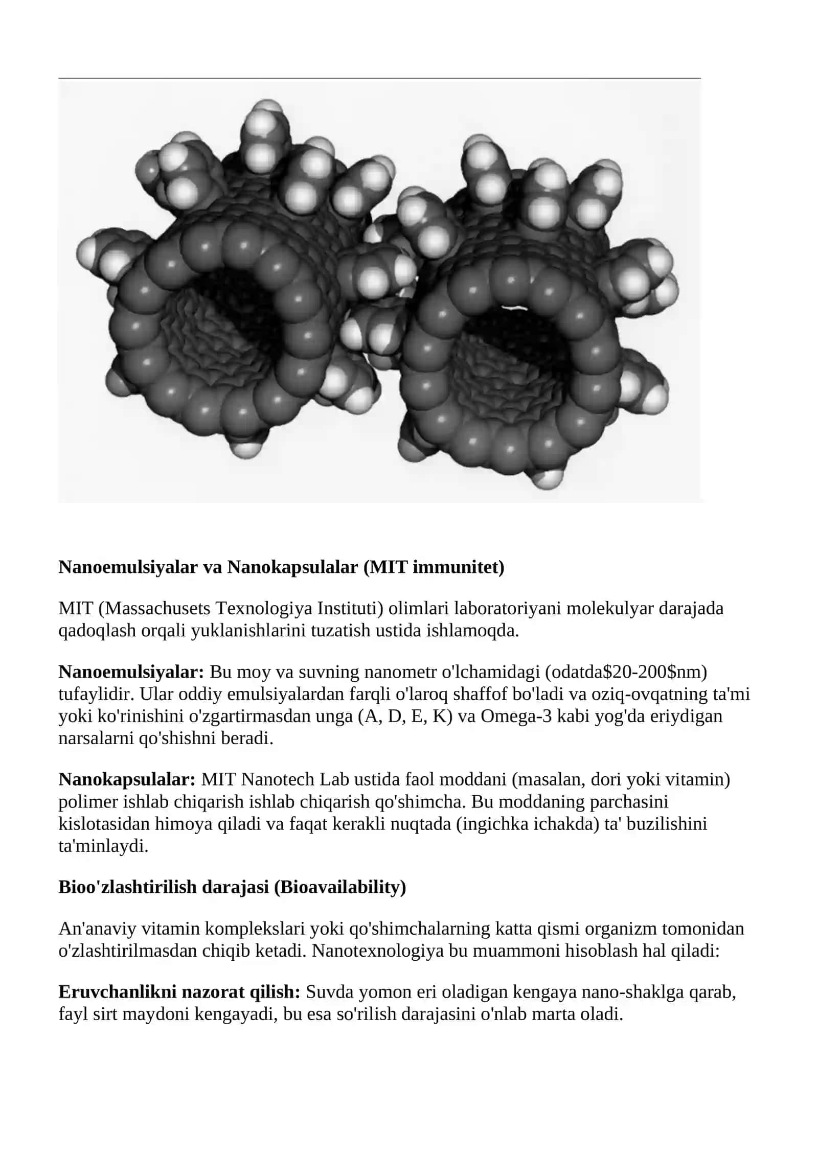 Nanotexnologiya asosidagi yangi qo‘shimchalar: nanoemulsiyalar, nanokapsulalar (MIT Nanotech Lab) 2