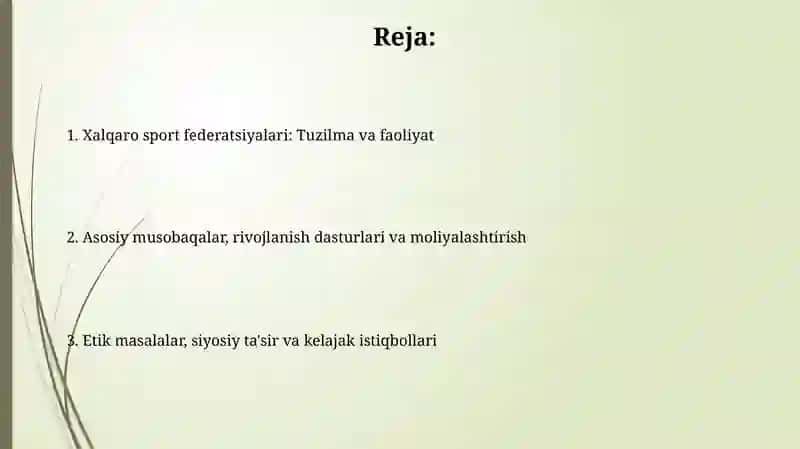 Xalqaro sport federatsiyalari va ularning faoliyatlari 2