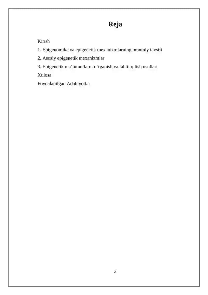 EPIGENOMIKA VA UNING TAHLILI: DNK METILATSIYASI, HISTON MODIFIKATSIYALAR VA EPIGENETIK MA’LUMOTLARNI O’RGANISH 2