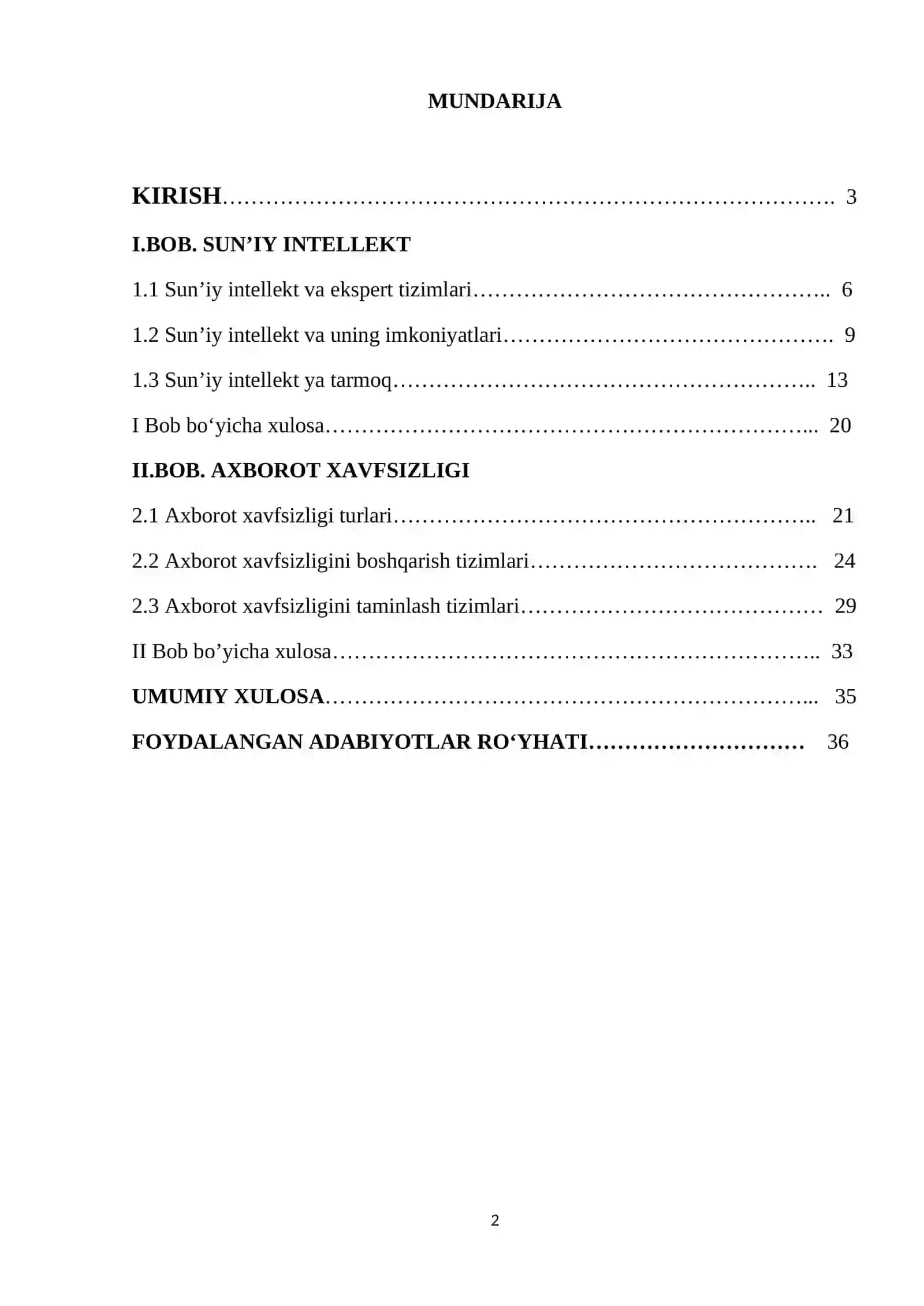 SUN’IY INTELLEKT VA UNING TARMOQLARI MAVZUSIDA KURS ISHI 2