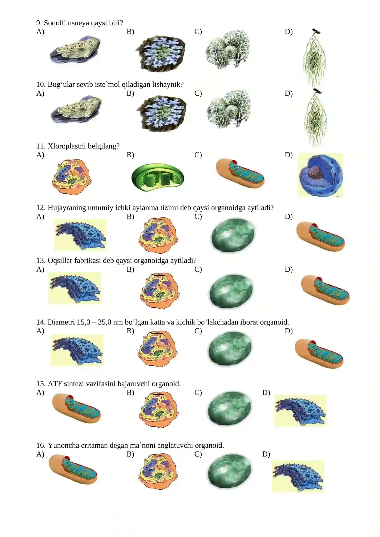 9-sinflar uchun biologiya fanidan Pisa testi 2