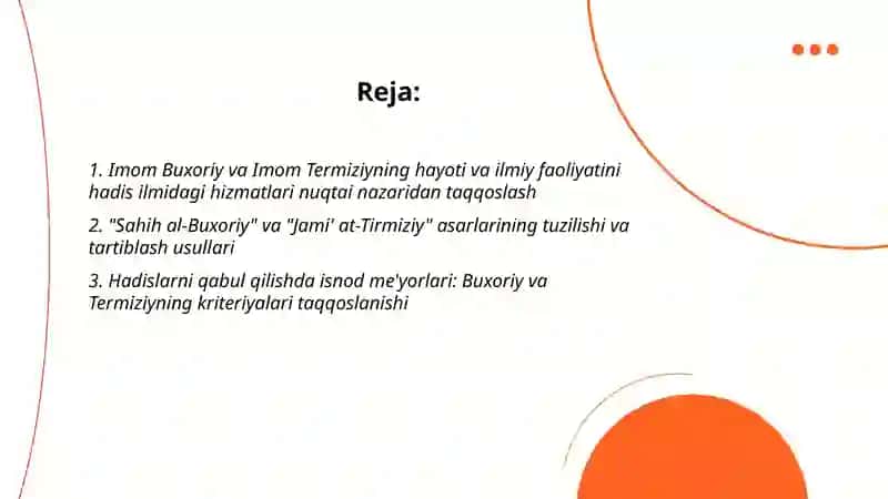 Imom Buxoriy va Imom Termiziyning hadis ilmiga qo‘shgan hissalarini qiyosiy tahlili 2