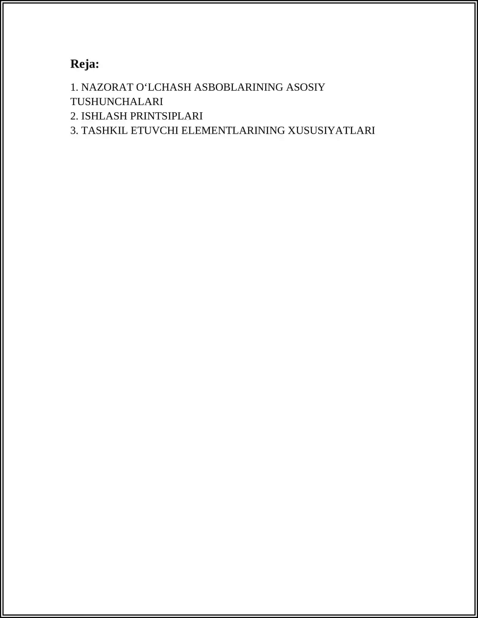 NAZORAT O‘LCHASH ASBOBLARINI ISHLASHIGA ULARNI TASHKIL ETUVCHI SODDA ELEMENTLARNING PARAMETRLARI TA‘SIRINI O‘RGANISH 2