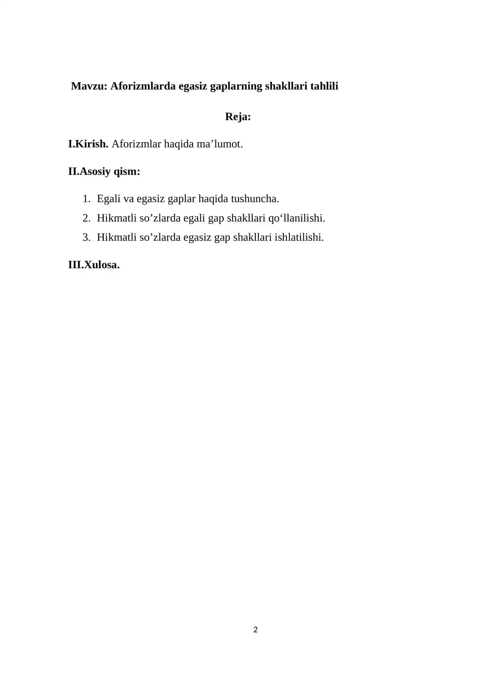 Aforizmlarda egasiz gaplarning shakllari tahlili 2