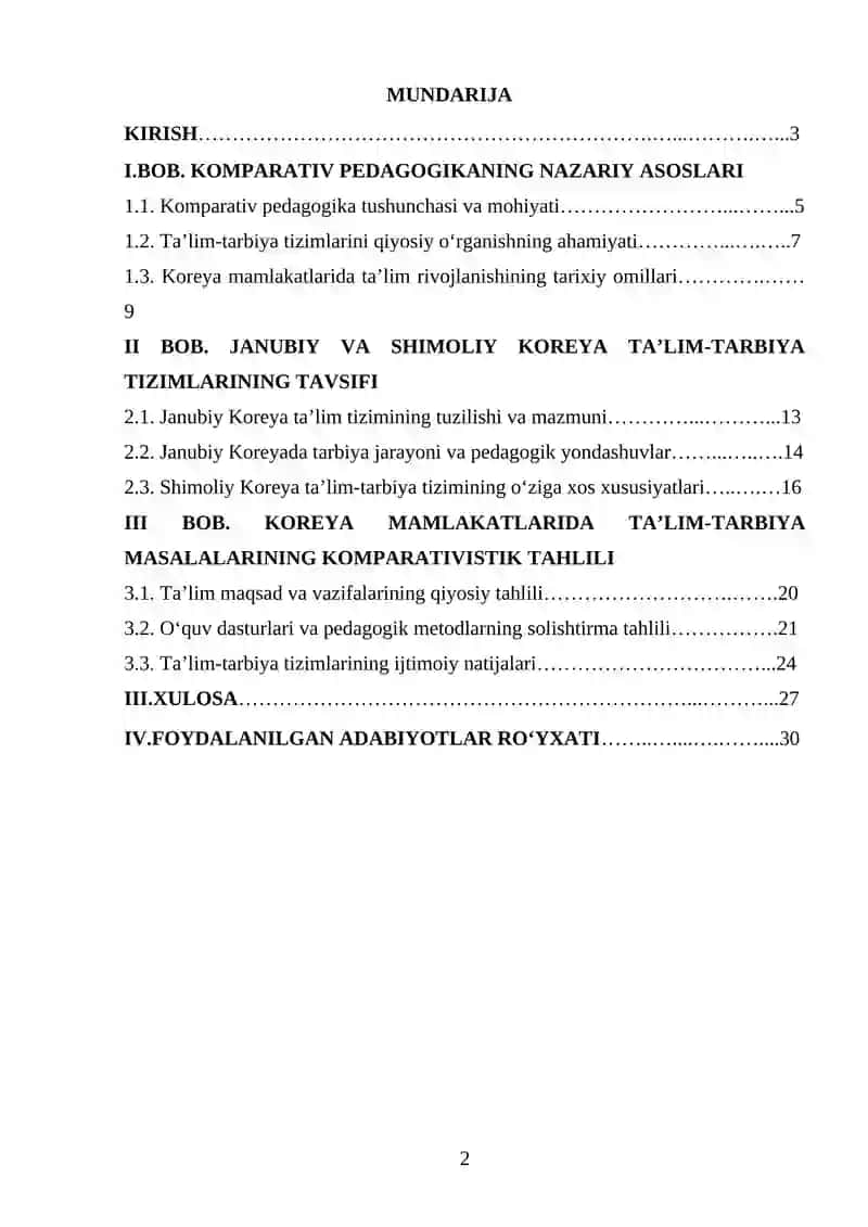 Koreya mamlakatlarida ta’lim-tarbiya masalalarining komparativistik tahlili. 2