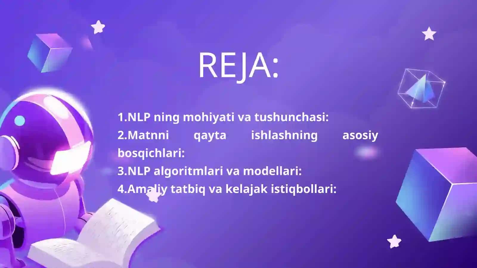 Sun’iy Intellekt va Tabiy Tilni Qayta Ishlash (NLP) mavzusida tayyor PowerPoint taqdimot. 2