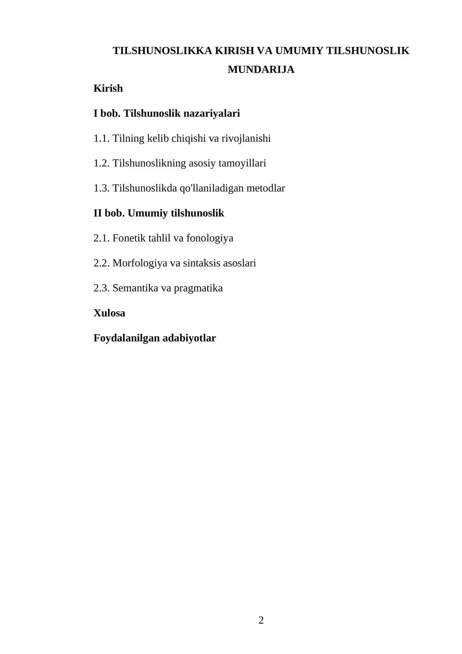 Tilshunoslikka kirish va umumiy tilshunoslik kurs ishi 2