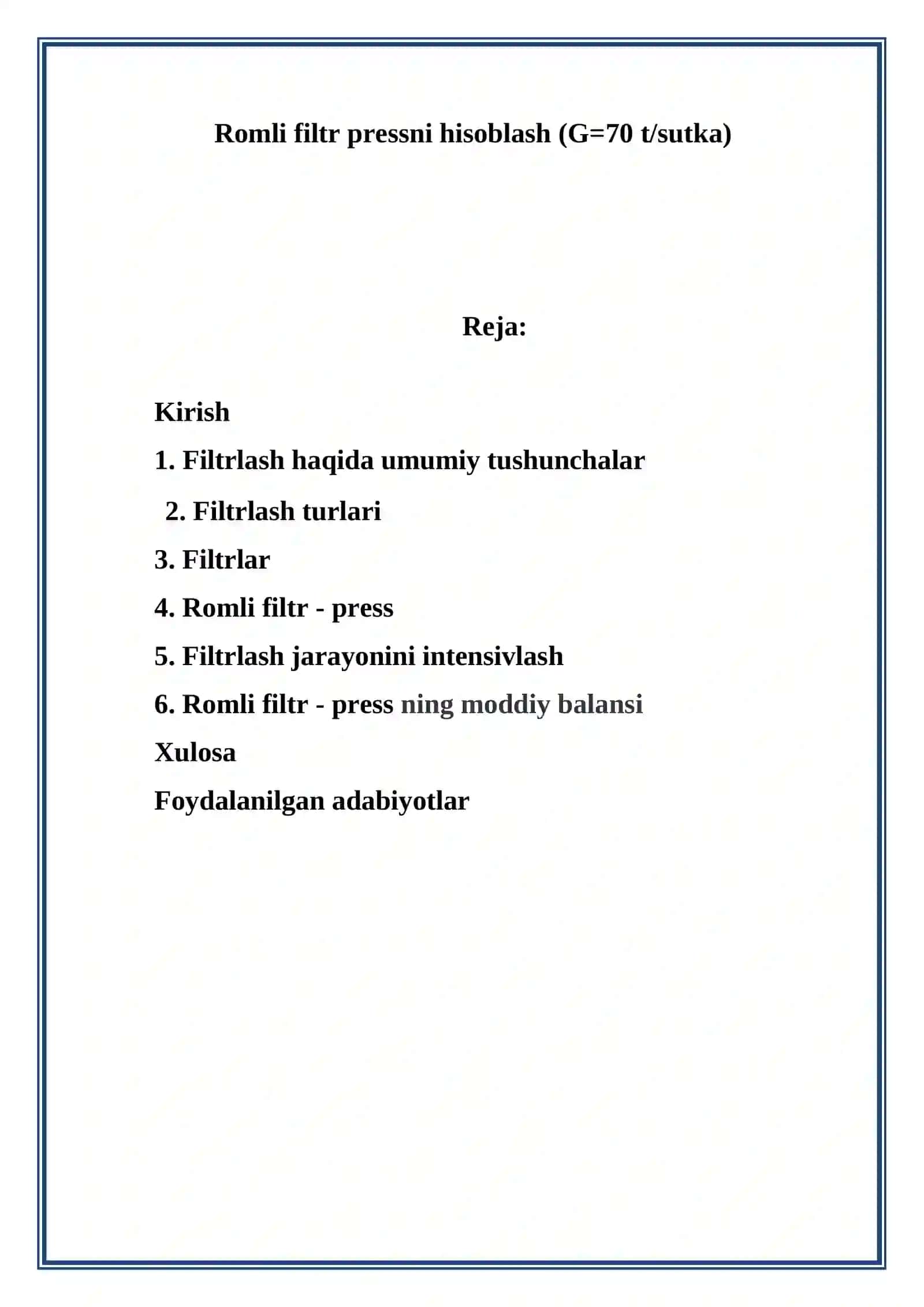 Romli filtr pressni hisoblash (G=70 t/sutka) 2