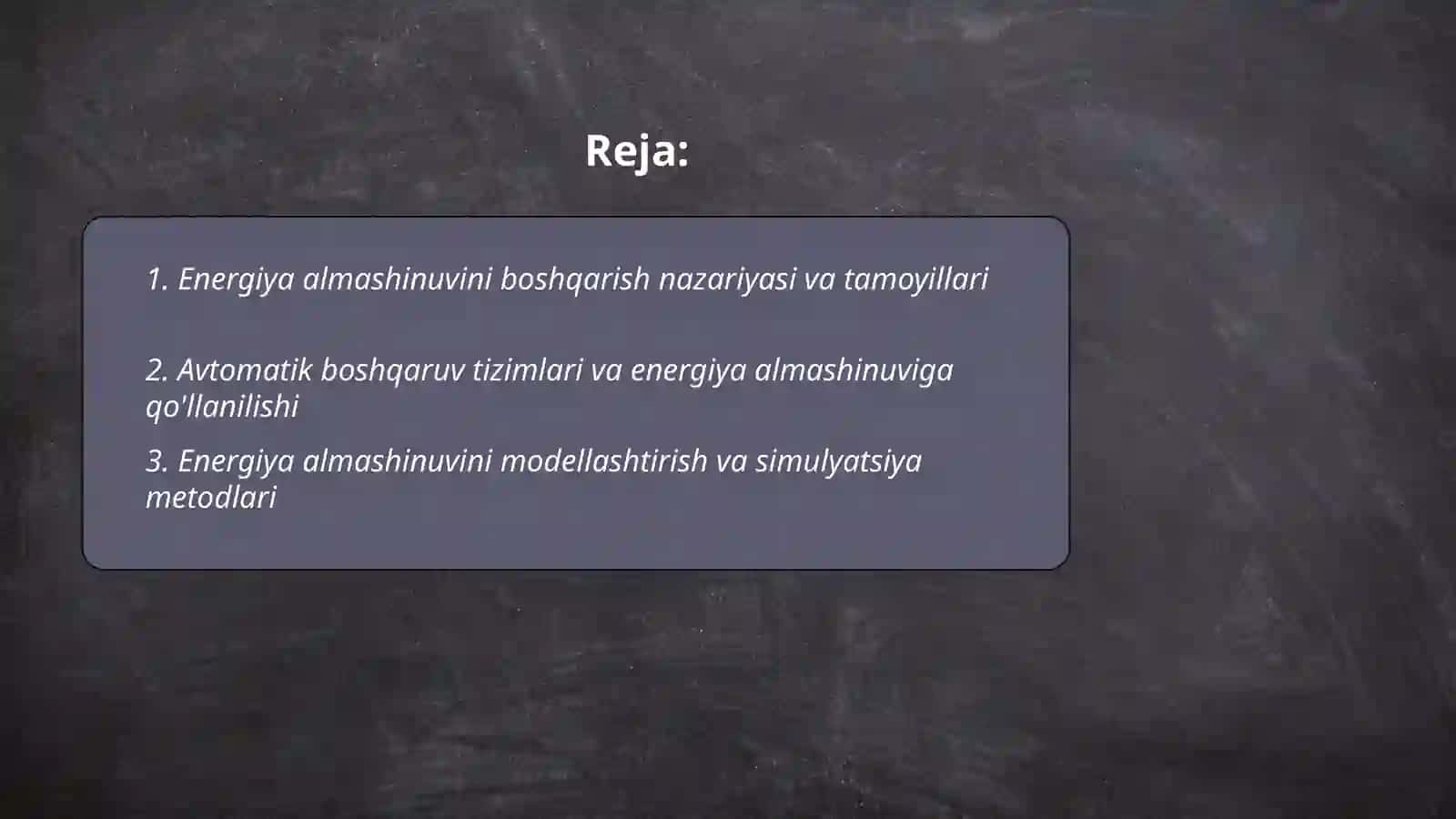 Energiya almashinuvining boshqarilishi 2
