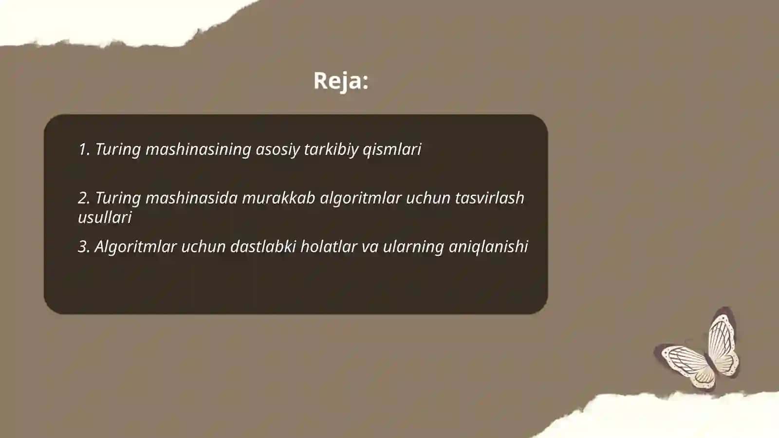 Tyuring mashinasida murakkab algoritmni realizatsiya qilish ammallar bajarish 2