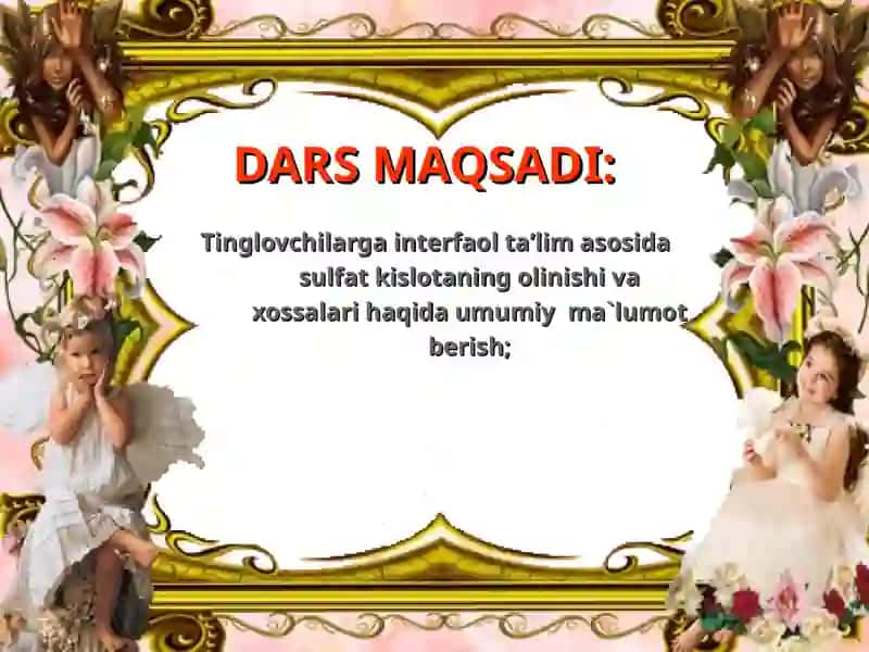 "sulfat kislotaning olinishi va xossalari" 2