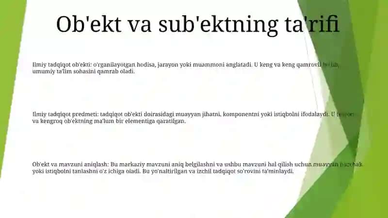 Ilmiy Tadqiqotning Ob'Yekti Va Predmetini Belgilash 2