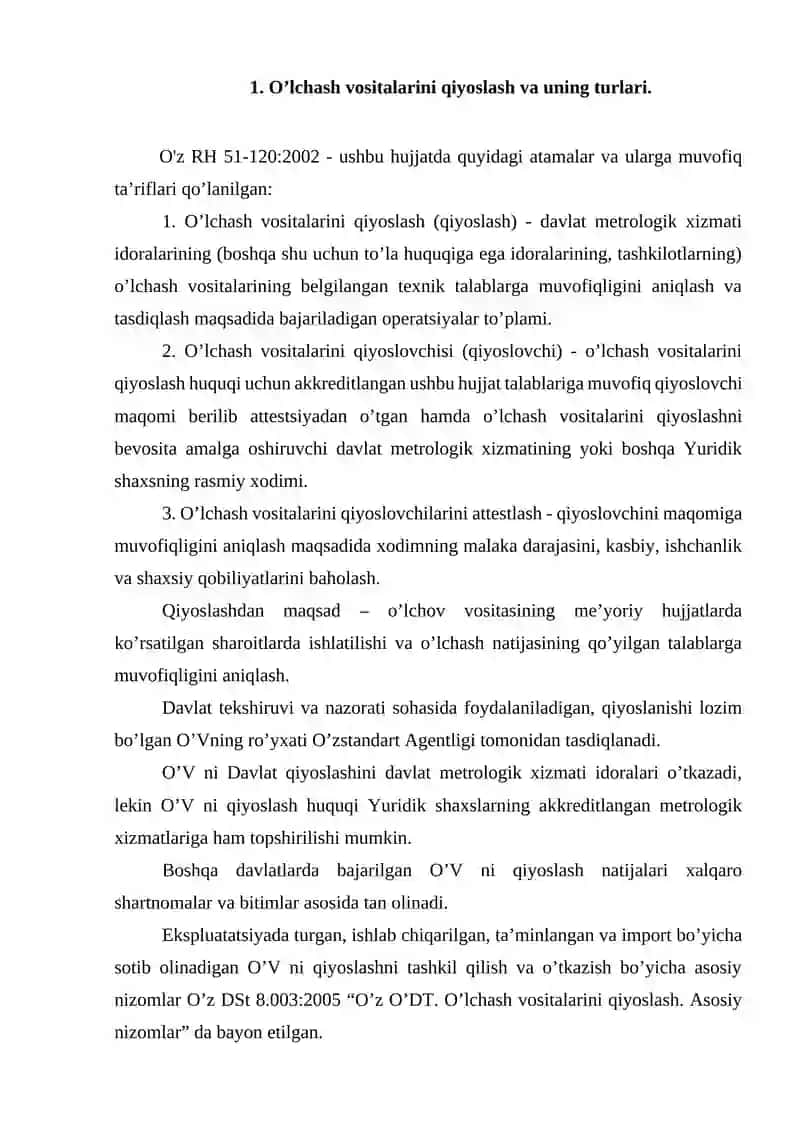 O’lchash vositalarini qiyoslash va uning turlari 2