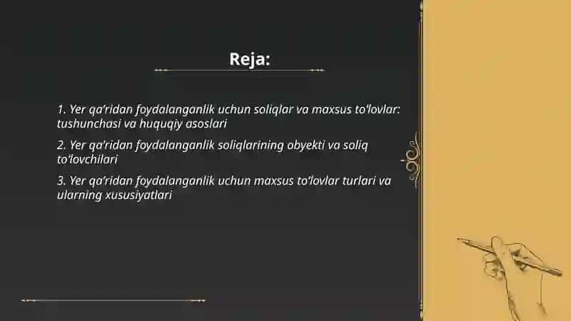 Yer qa'ridan foydalanganlik uchun soliqlar va maxsus to'lovlar 2