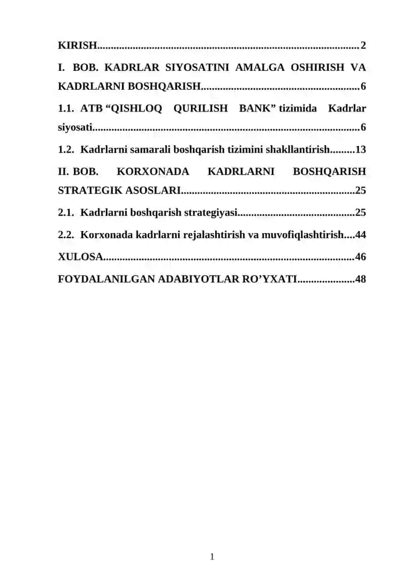 Kadrlar siyosatini amalga oshirish va kadrlarni boshqarish strategiyasi. 2