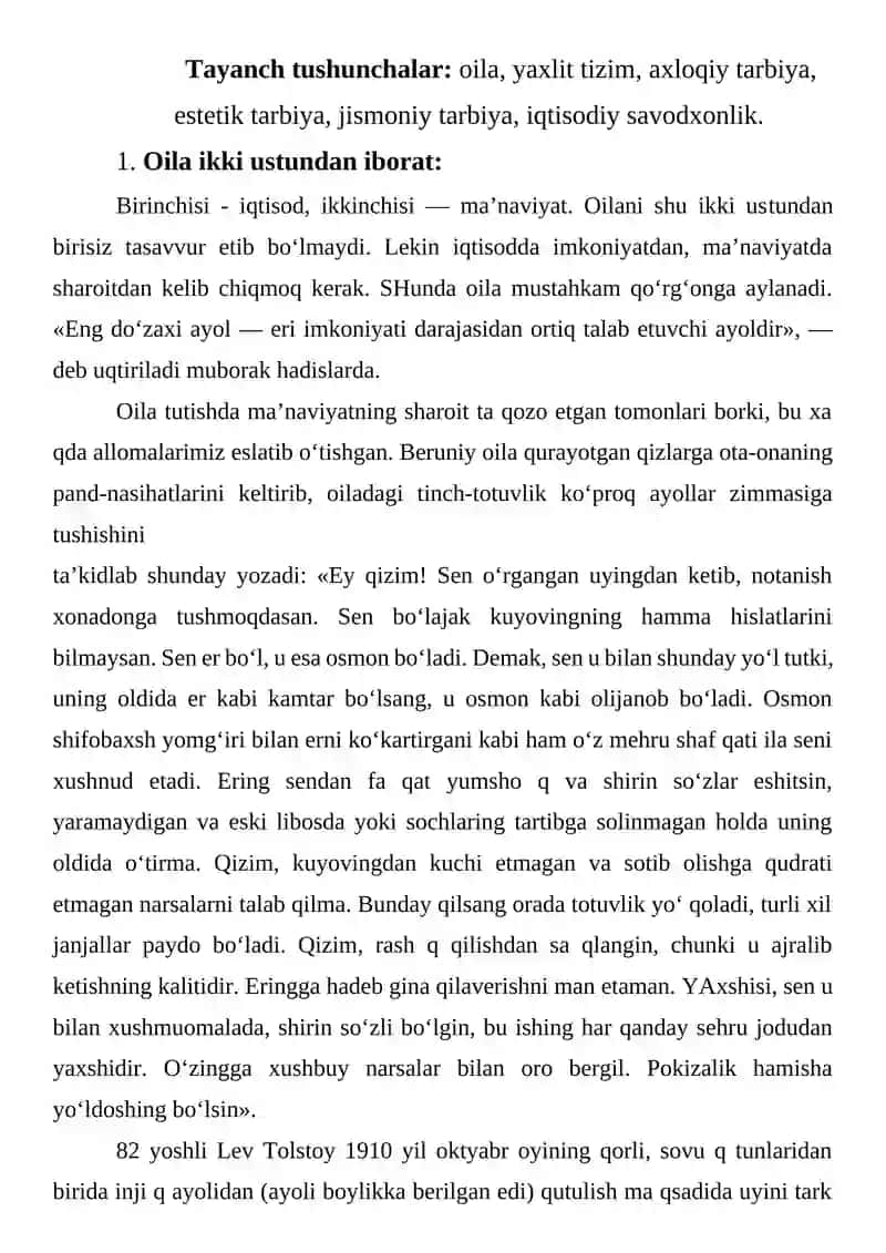 Oila tarbiyasi metod shakl va vositalaridan bittadan tanlab olib dars ishlanma tuzish 2