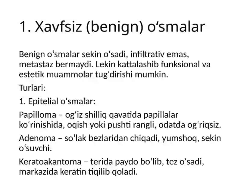 Yuz jagʻ sohasining xavfli va xavfsiz oʻsmalari 2