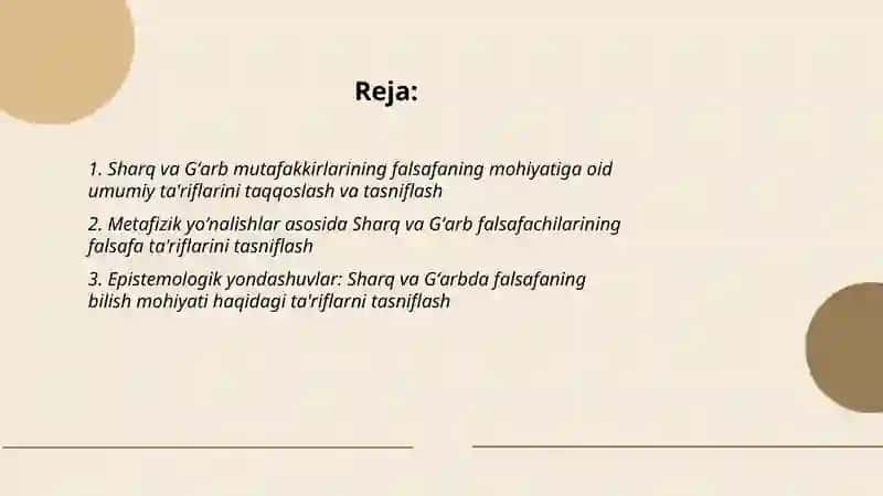 Falsafaning mohiyatiga oid Sharq va Gʻarb mutafakkirlar ta'riflarini tasniflash 2