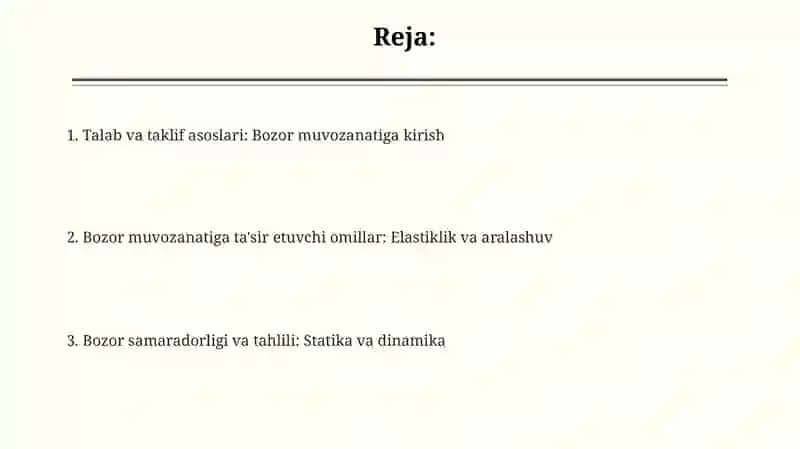 Talab va taklif nazariyasi bozor muvozanati 2