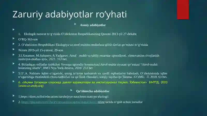 Yashil iqtisodiyot”ga o‘tishning zaruriyati, tamoyillari va dastaklari. 2