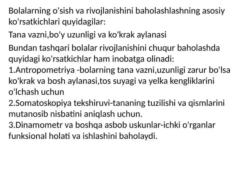 Bolalar O'sish va Rivojlanishni Baholash Standartlari va Mezonlari 2