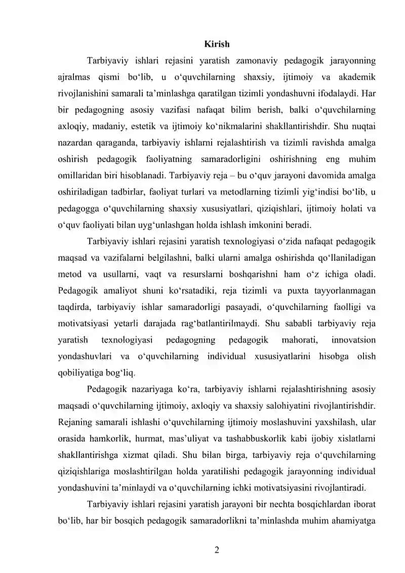 TARBIYAVIY ISHLARI REJASINI YARATISH TEXNOLOGIYASI 2