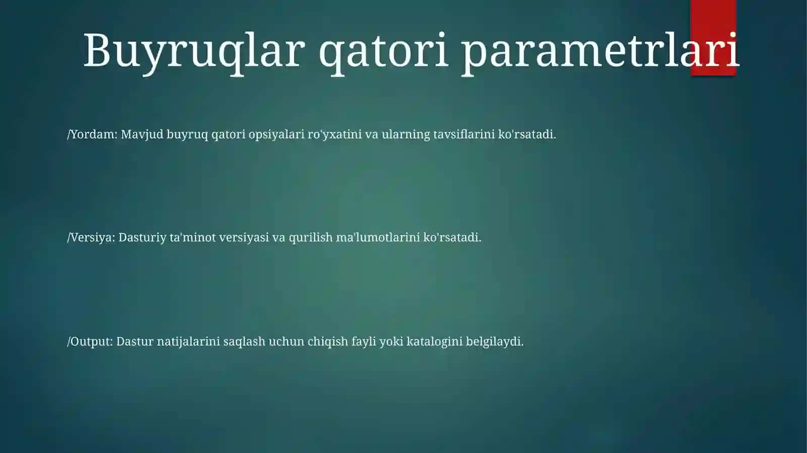 Buyruqlar qatori parametrlari 2