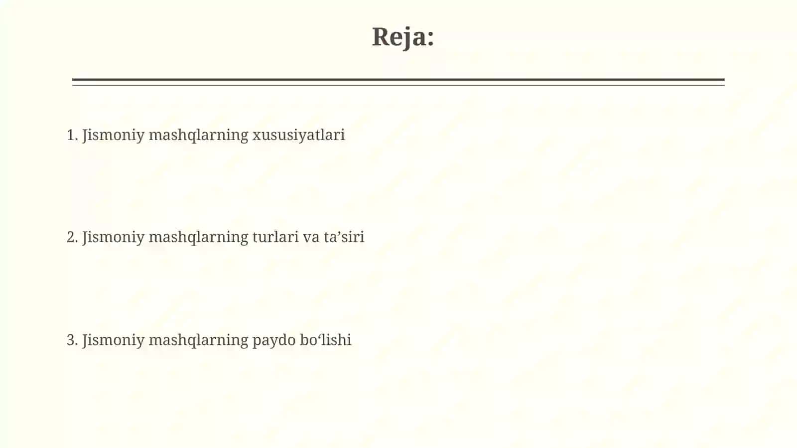 Jismoniy mashqlarning xarakteristikasi. Jismoniy mashqlarning paydo bo‘lishi 2