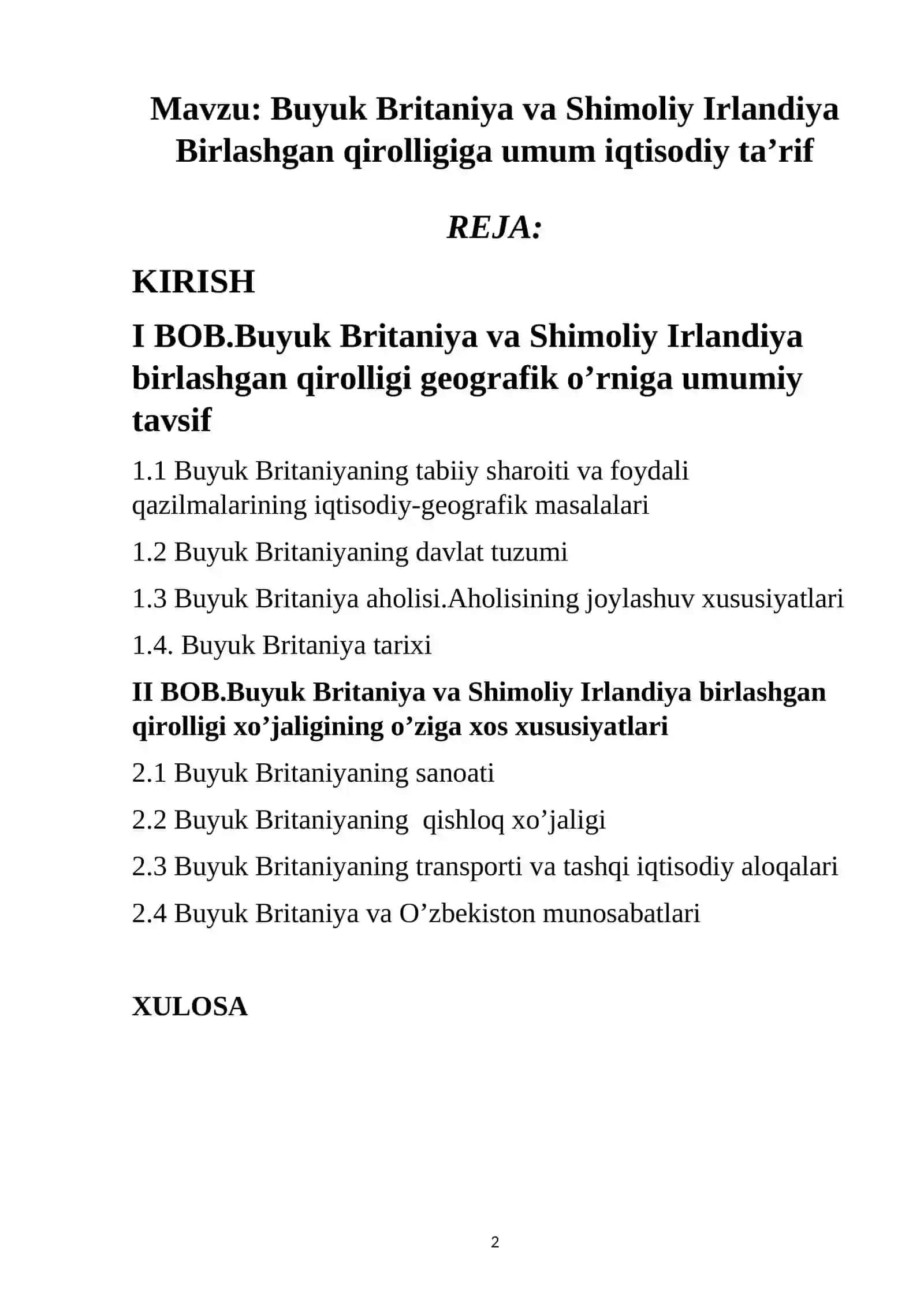 Jahon (iqtisodiy) geografiyasi fanidan yozgan KURS ISHI 2