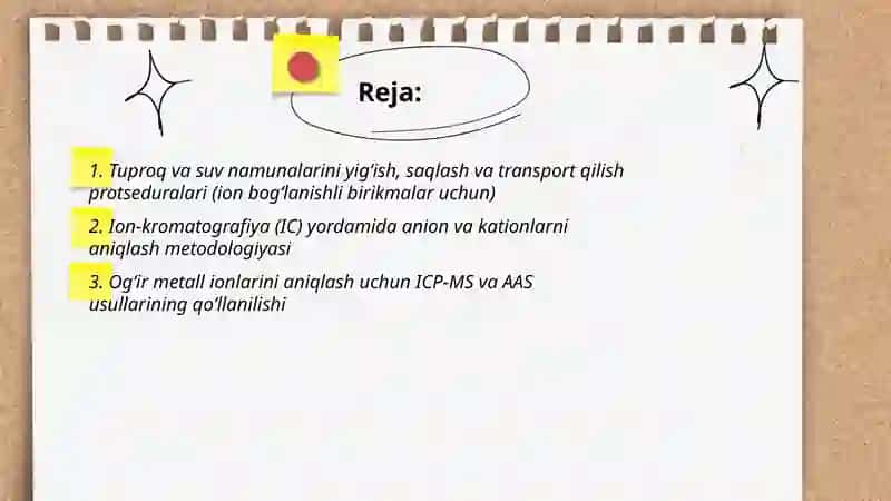 Tuproq VA suvning ifloslanishida ion boglanishli birikmalarni aniqlash 2