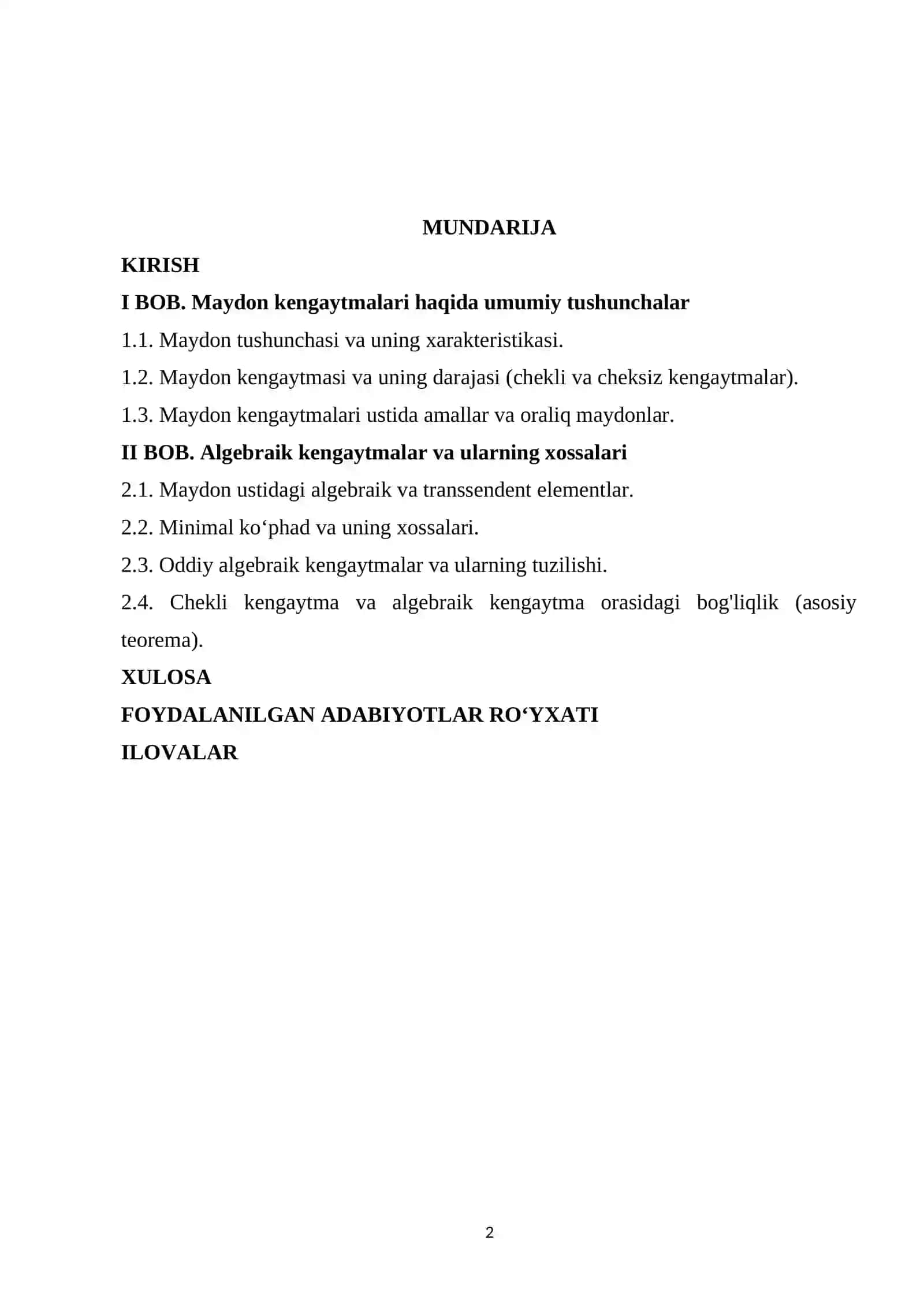 Maydonning chekli va algebraik kengaytmasi 2