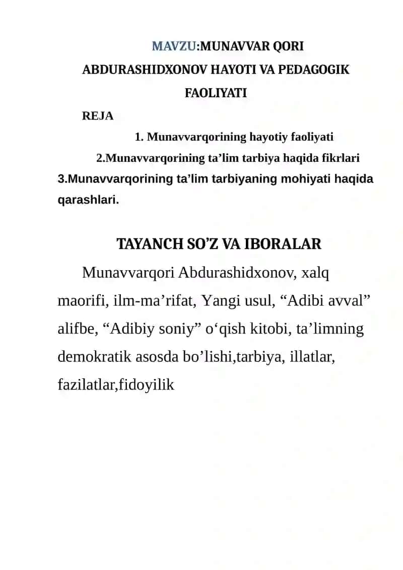 MUNAVVAR QORI ABDURASHIDXONOV HAYOTI VA PEDAGOGIK FAOLIYATI 2