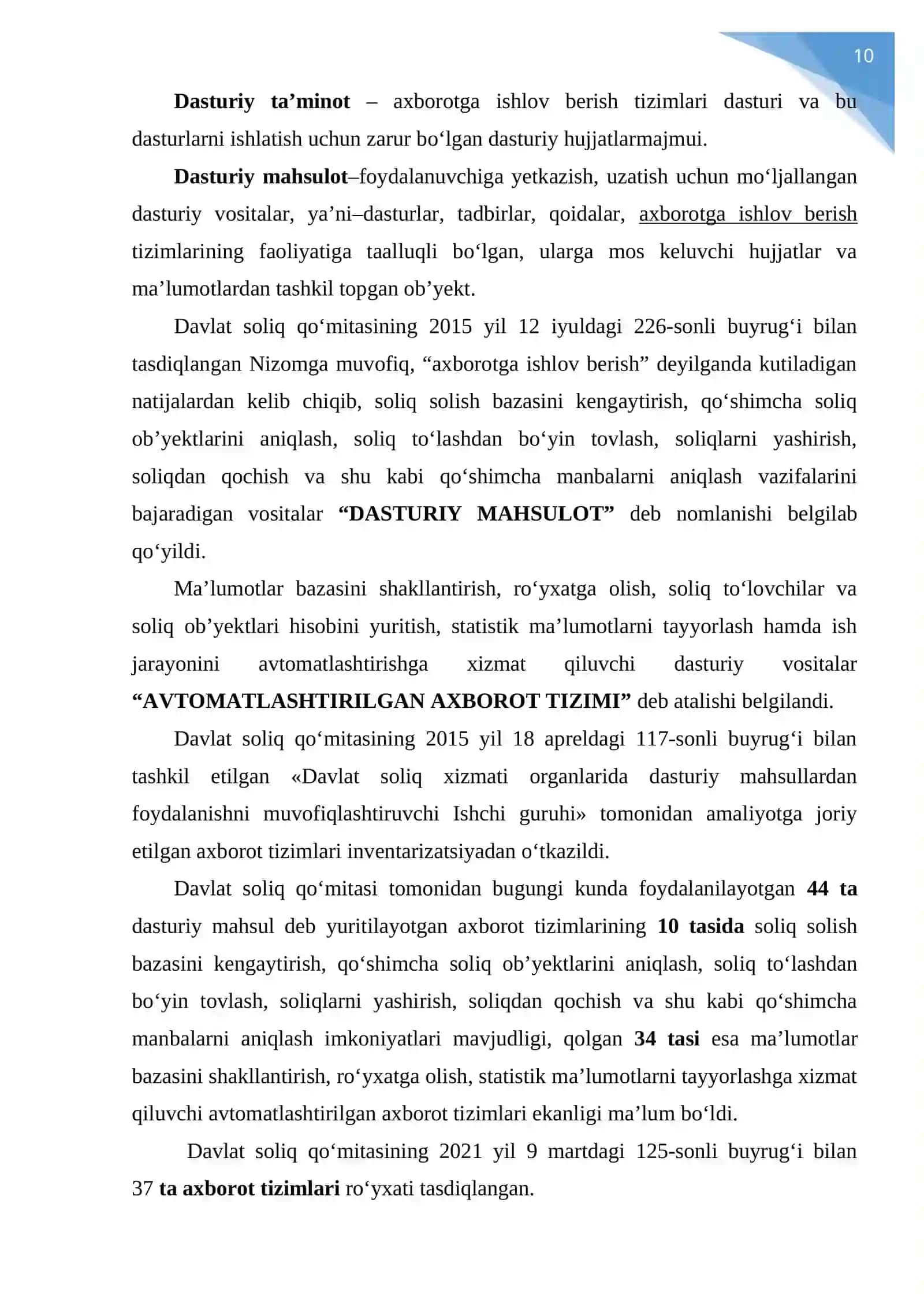 O‘zbekiston Respublikasi Soliq qo‘mitasi ma’lumotlarni ishlashning yagona kompyuter tizimida joriy qilingan axborot tizimlari 2