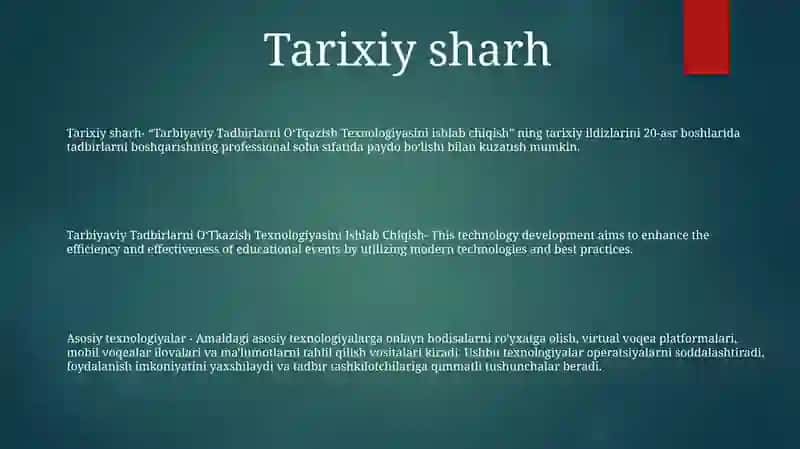 Tarbiyaviy Tadbirlarni OʻTkazish Texnologiyasini Ishlab Chiqish 2