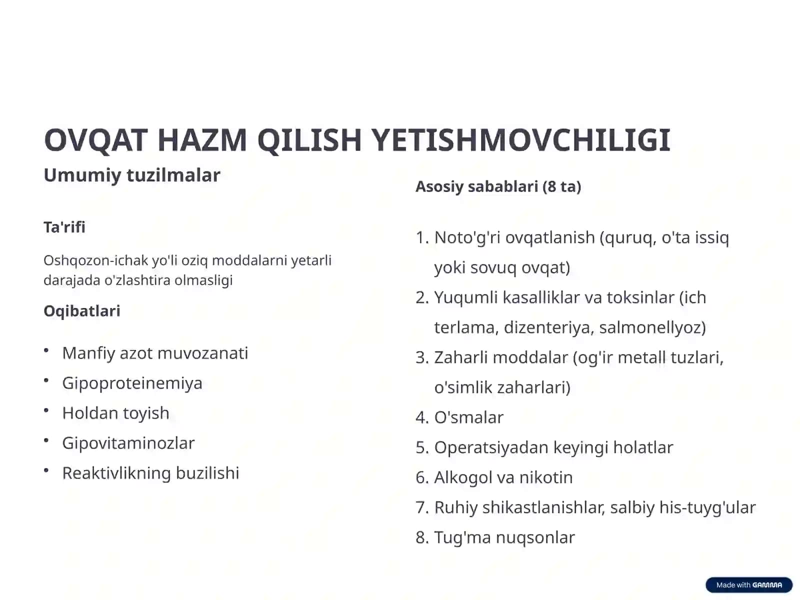 Hazm qilish tizimi patofiziologiyasi 2