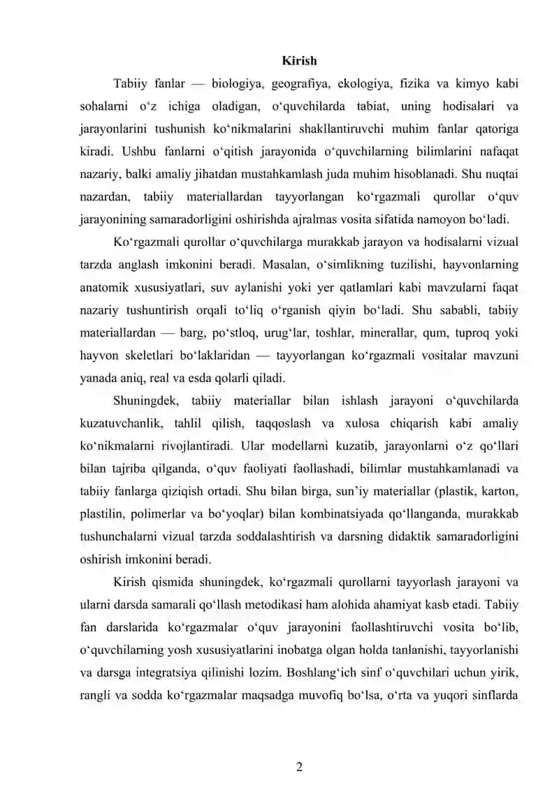 Tabiiy fanidan mavzular bo'yicha tabiiy materiallardan ko'rgazmali qurollar tayyorlash 2