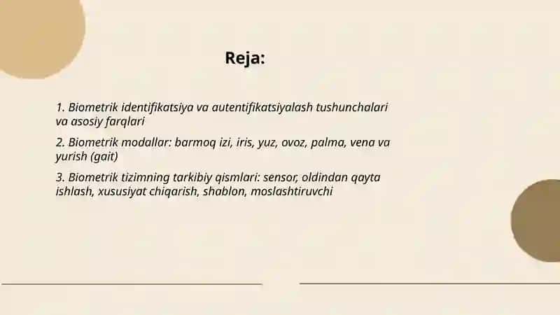 Biometrik identifikatsiya va autentifikatsiyalash 2