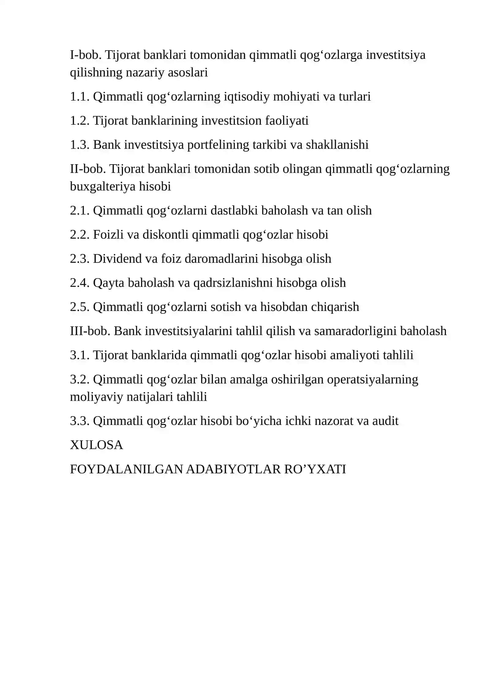 TIJORAT BANKLARI TOMONIDAN SOTIB OLINGAN QIMMATLI QOG'OZLAR VA ULARNING HISOBGA OLINISHI 2