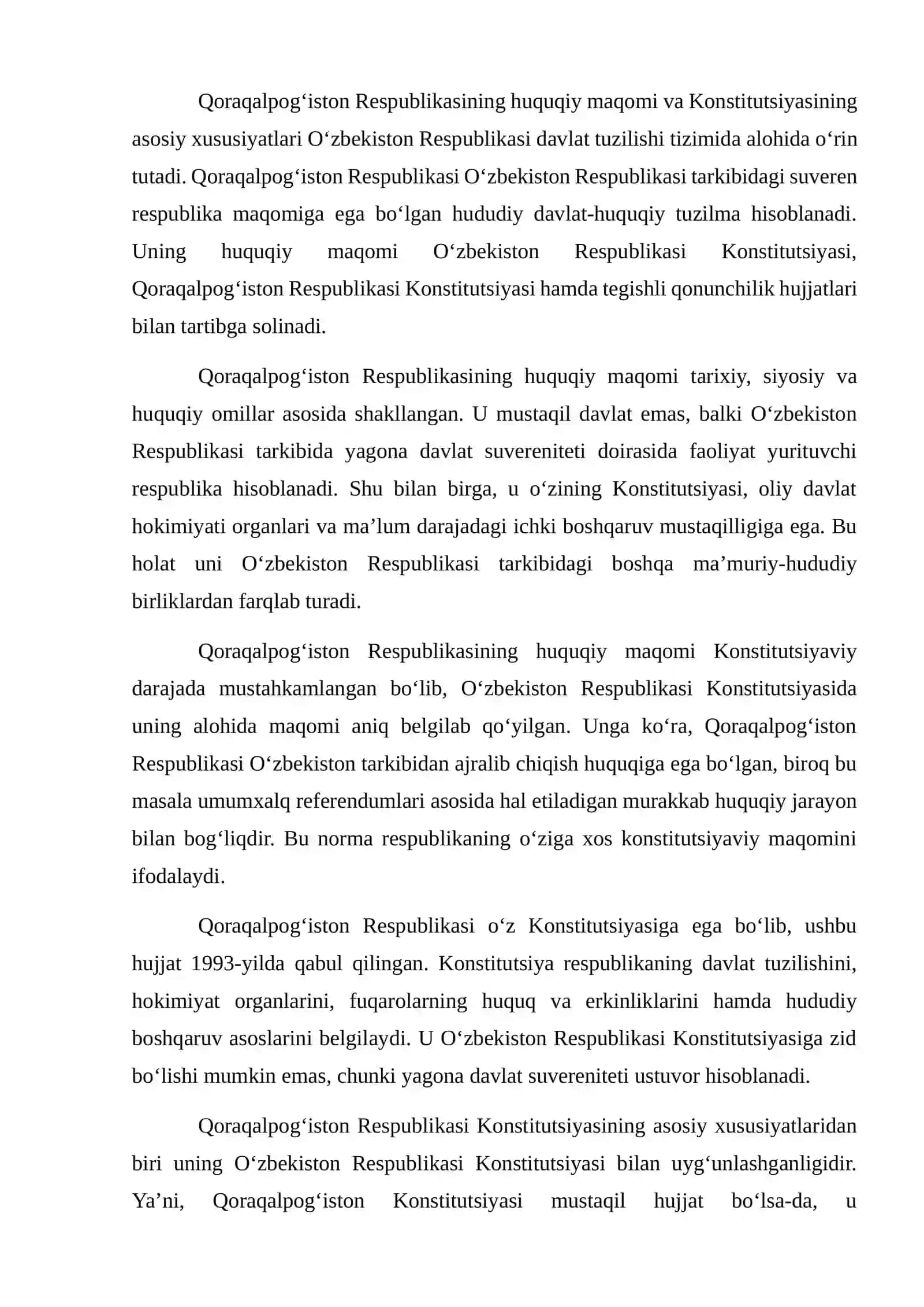 Qoraqalpogʻiston Respublikasi Konstitutsiyasi va davlat tuzilishi 2