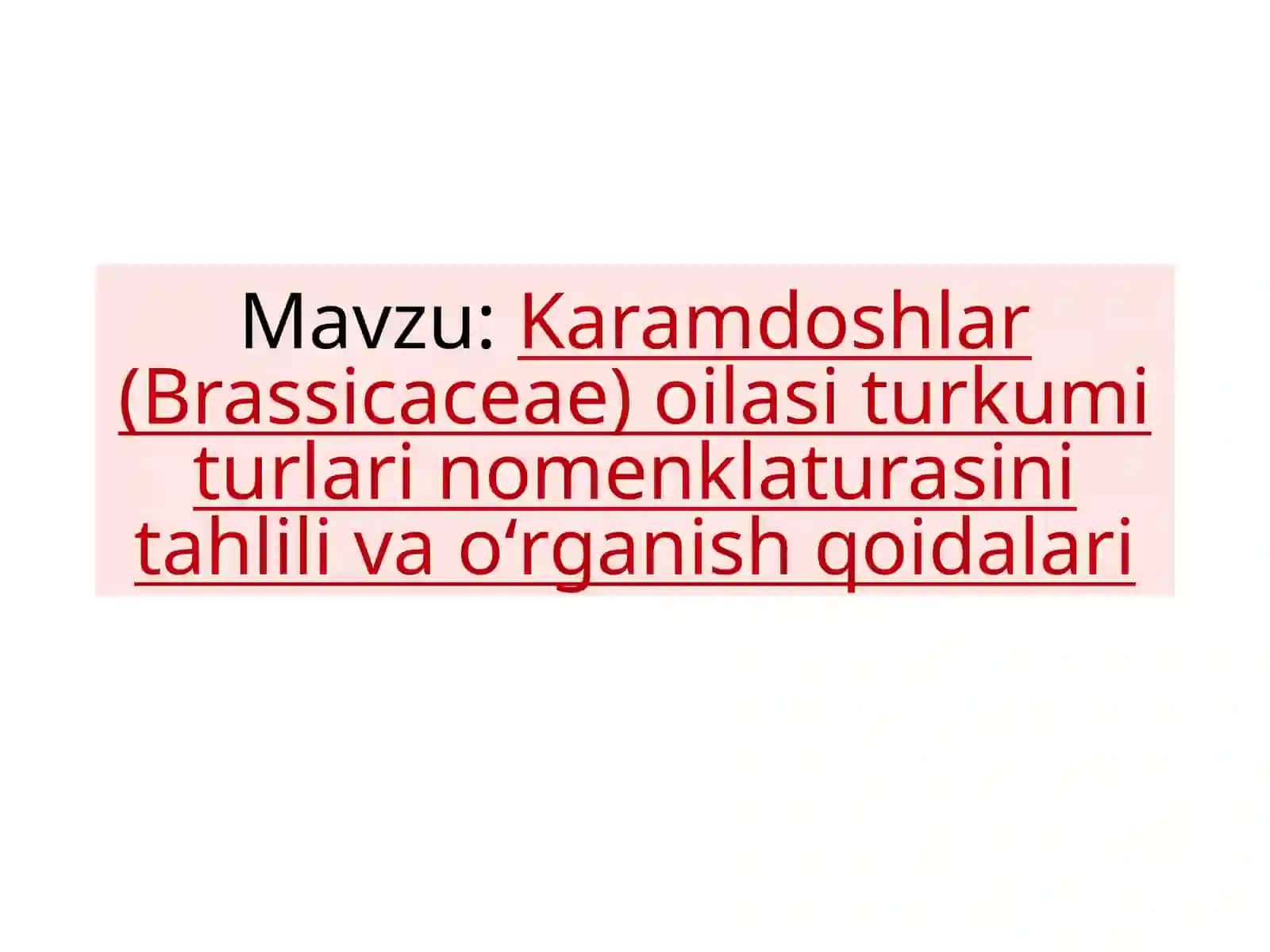 Karamdoshlar(Brassicaceae) oilasi turkumita turi 2