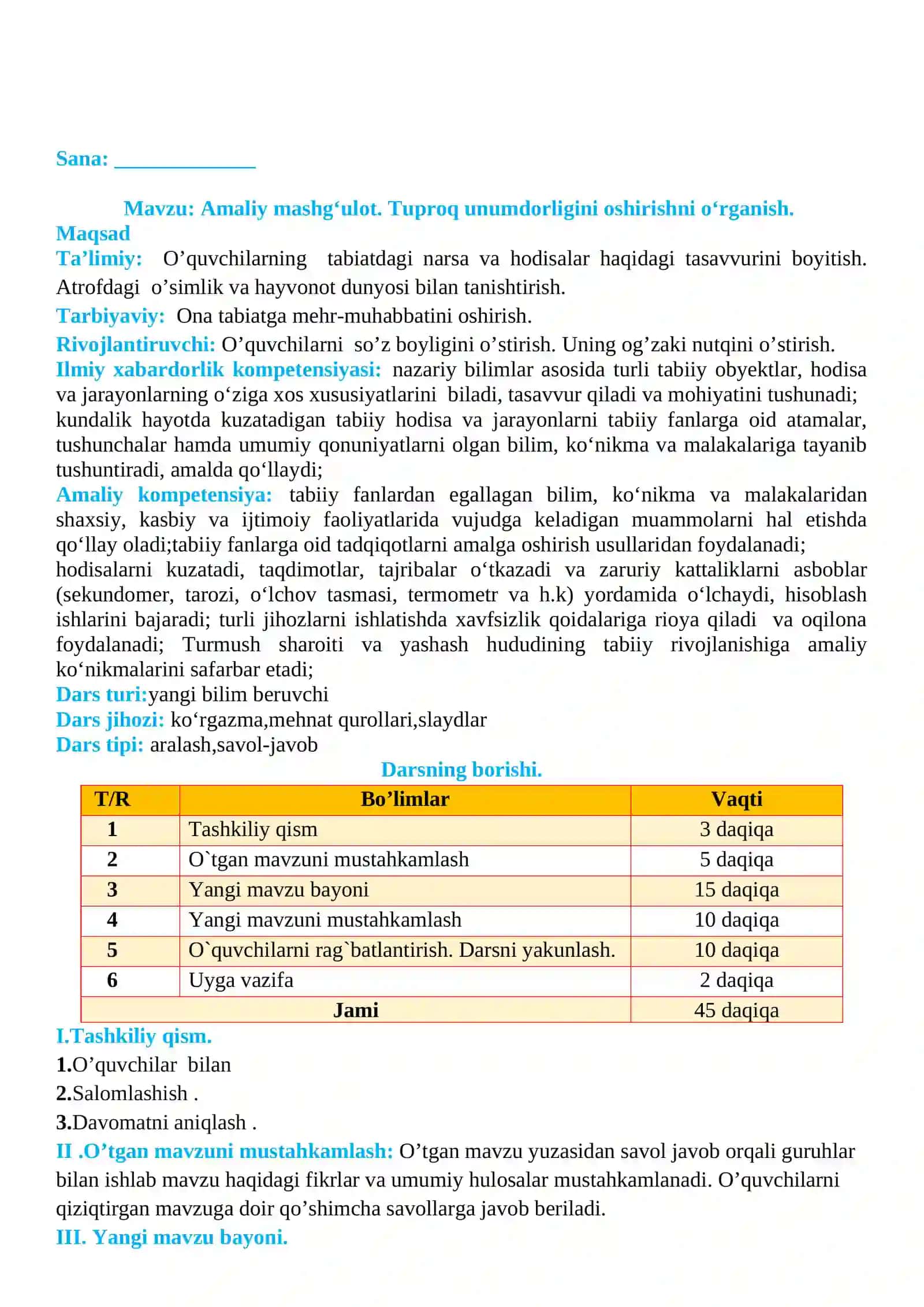 2-sinf Tabiiy fan (Science) Tuproq unumdorligini oshirishni o'rganish dars ishlanma 2