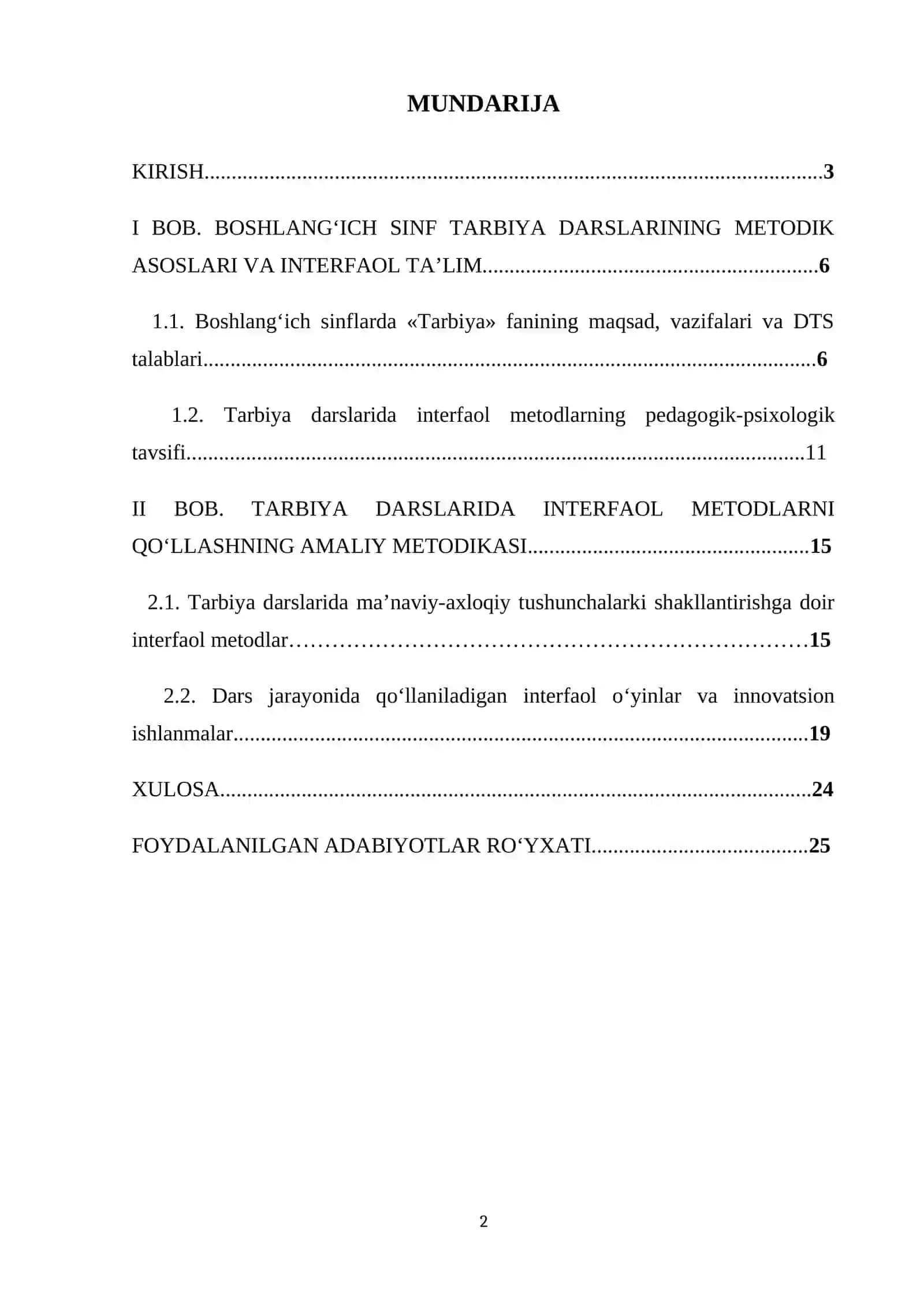 BOSHLANG‘ICH SINF TARBIYA DARSLARIDA INTERFAOL METODLARDAN FOYDALANISH METODIKASI 2