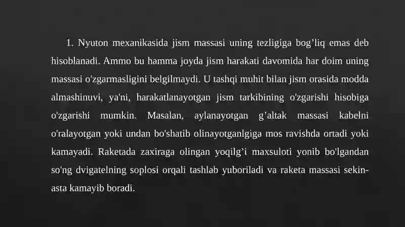 O'zgaruvchan massali jism harakati 2