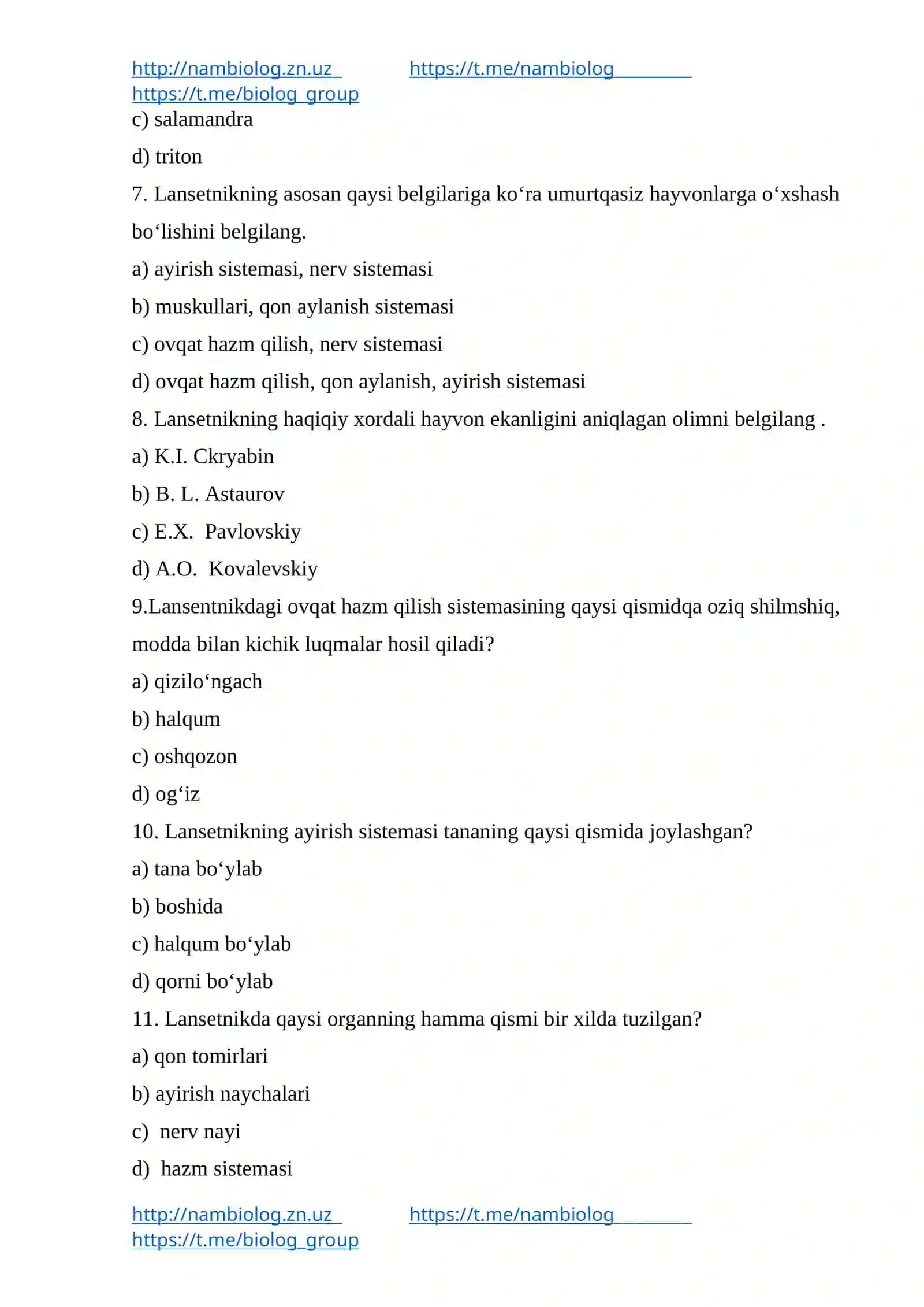 Lansetniklar va baliqlar sinfi 2