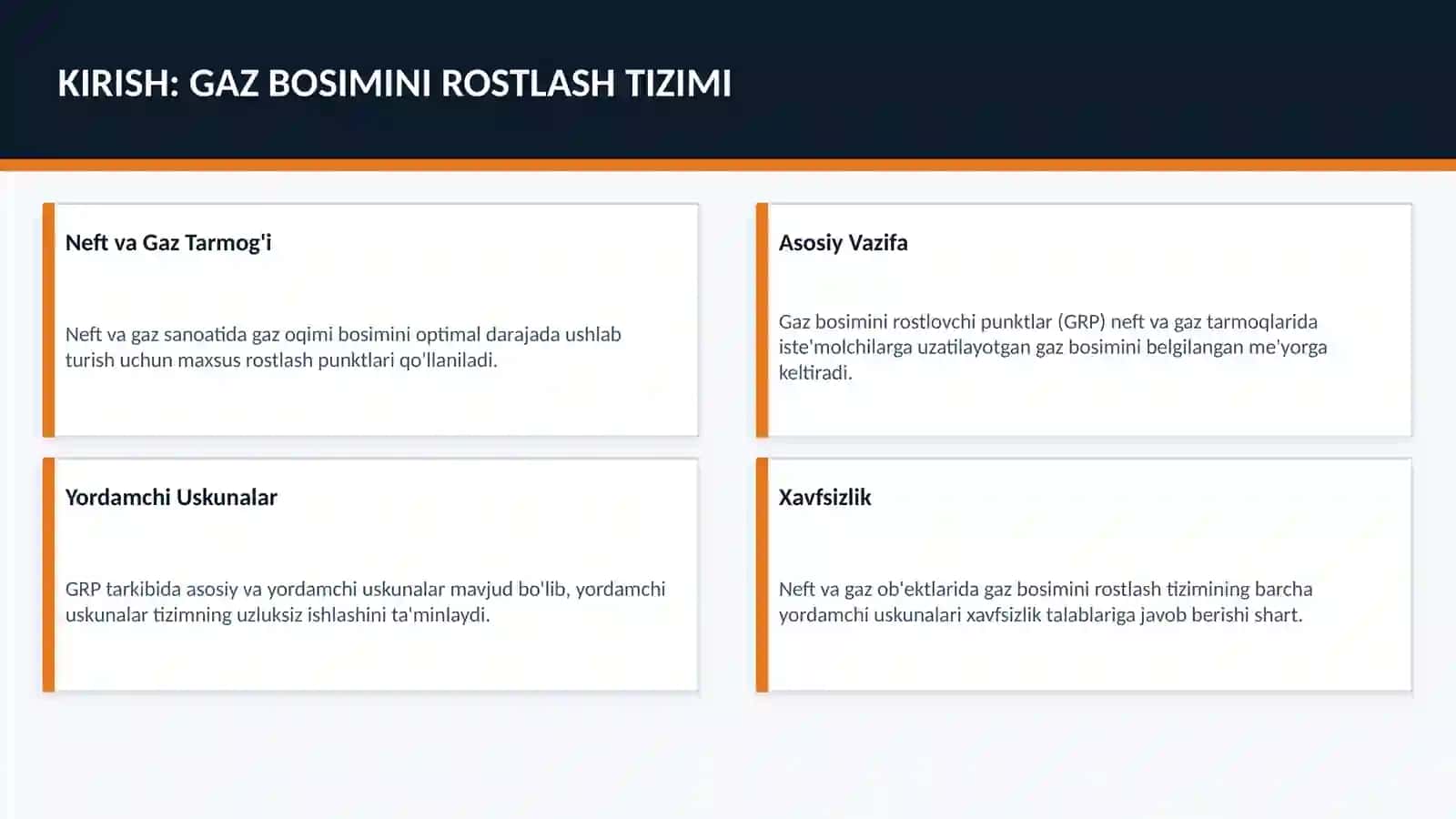 Gaz bosimini rostlavchi punktlarining yordamchi uskunalari prezentatsiya 2