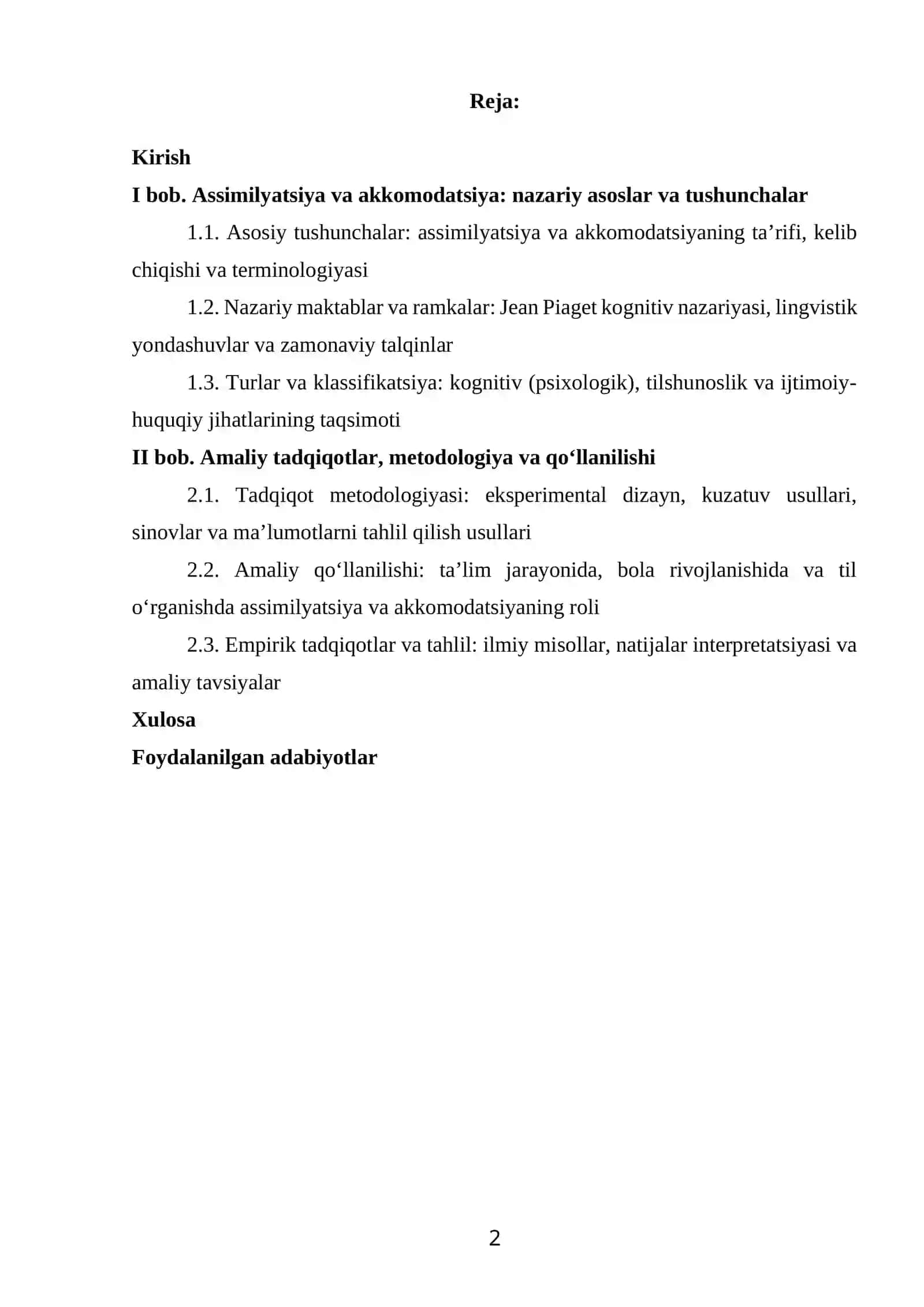 ASSIMILYATSIYA VA AKKOMODATSIYA HODISALARI MAVZUSIDAGI KURS ISHI 2